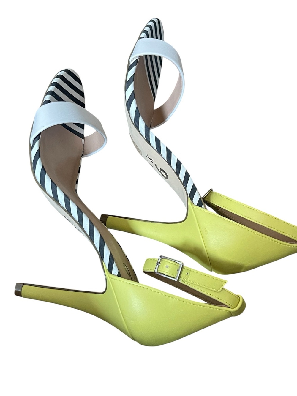 Mix No. 6 Striped Black-and-White heel with Yellow Ankle Strap - Picture 3 of 5
